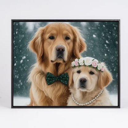 Personalized 5:4 Pet Oil Painting Portrait, Custom Dog & Cat Memorial Gift, Luxury Floating Frame Canvas Art, Bespoke Hand-Painted Style Pet Wall Decor