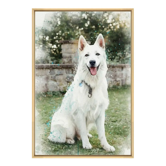 Custom Pet Dog  Watercolor Portrait in 2:3 Floating Frame, Personalized Vertical Wall Art from Photo, Large Framed Watercolor Painting, Modern Home Decor
