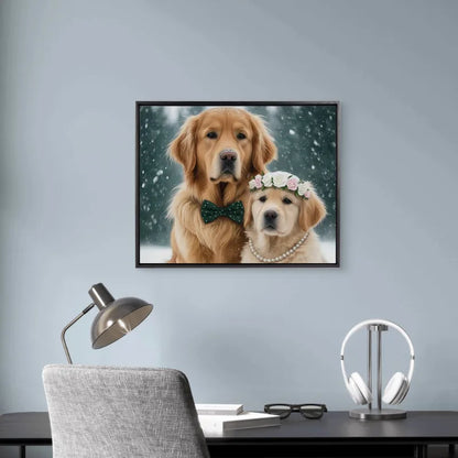 Personalized 5:4 Pet Oil Painting Portrait, Custom Dog & Cat Memorial Gift, Luxury Floating Frame Canvas Art, Bespoke Hand-Painted Style Pet Wall Decor