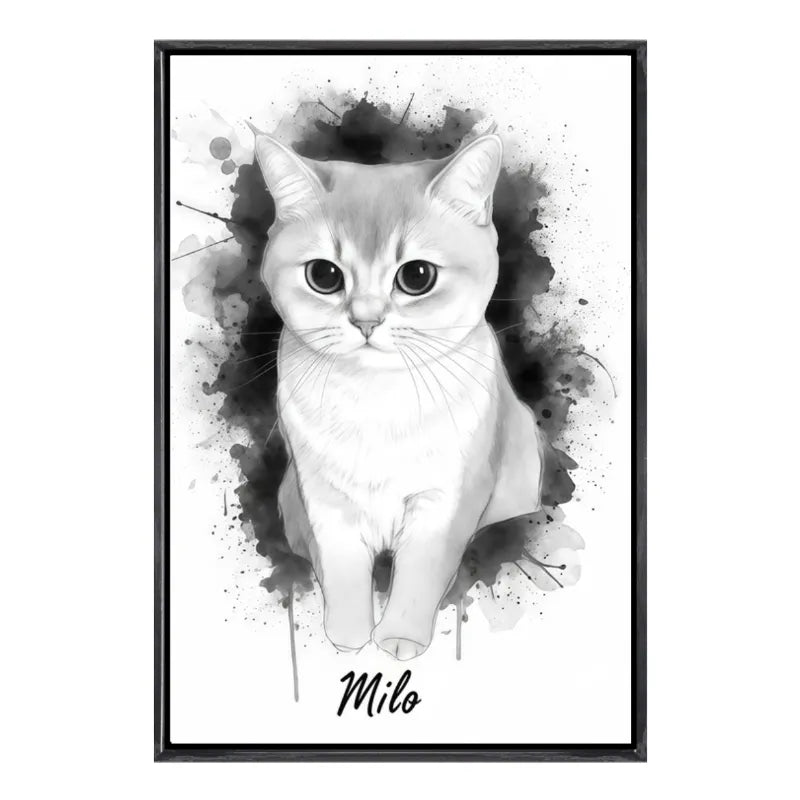 Custom Pet Cat Oil Painting Portrait in 2:3 Floating Frame, Personalized Vertical Wall Art from Photo, Large Framed Oil Painting Canvas, Modern Home Decor