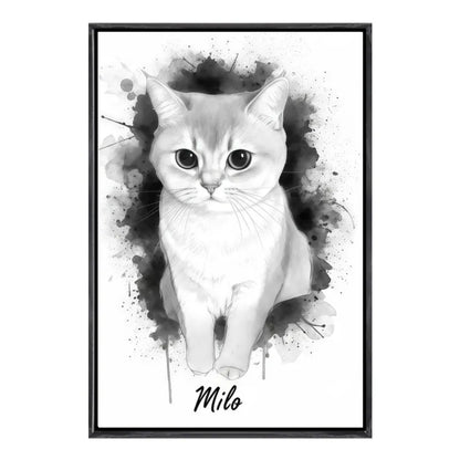 Custom Pet Cat Oil Painting Portrait in 2:3 Floating Frame, Personalized Vertical Wall Art from Photo, Large Framed Oil Painting Canvas, Modern Home Decor