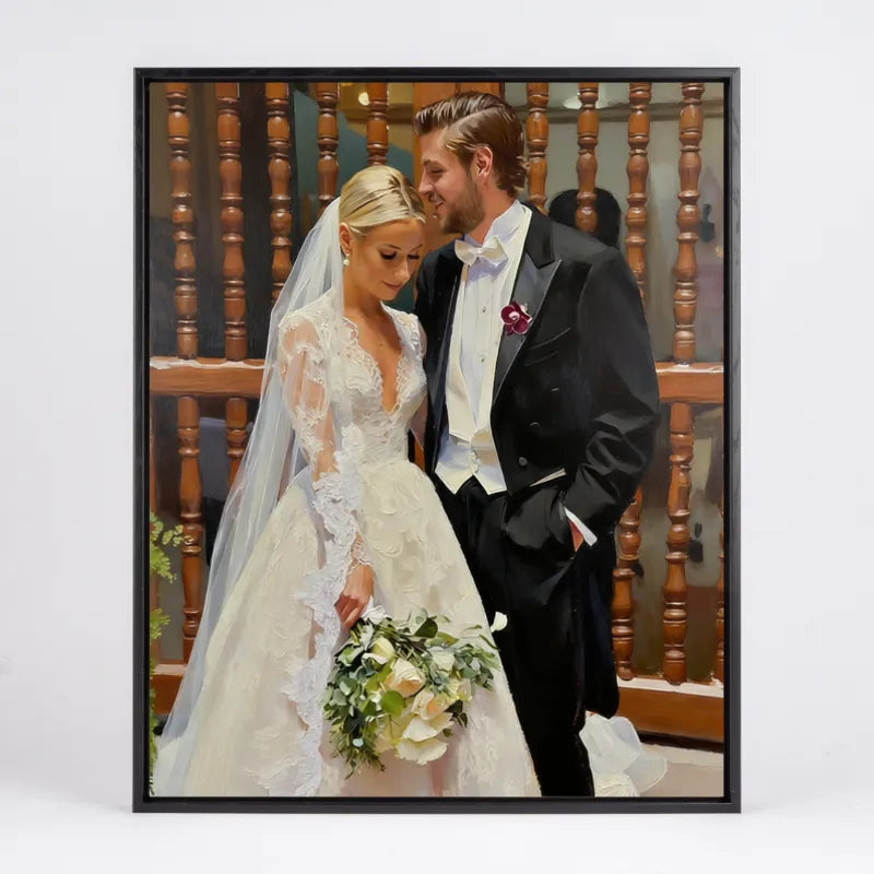 Custom Portrait from Photo - Morden Frame Wall Art - Personalized Oil, Watercolor & Sketch Style Painting - 4:5 Modern Vertical Picture Frame Decor