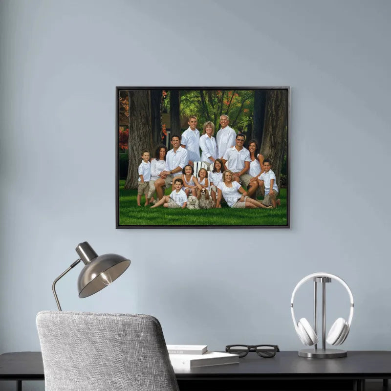 Personalized Family Oil Painting Portrait from Photo, Custom Digital Oil Art in Luxury Floating Frame, 5:4 Vertical Family Wall Decor, Unique Anniversary Gift