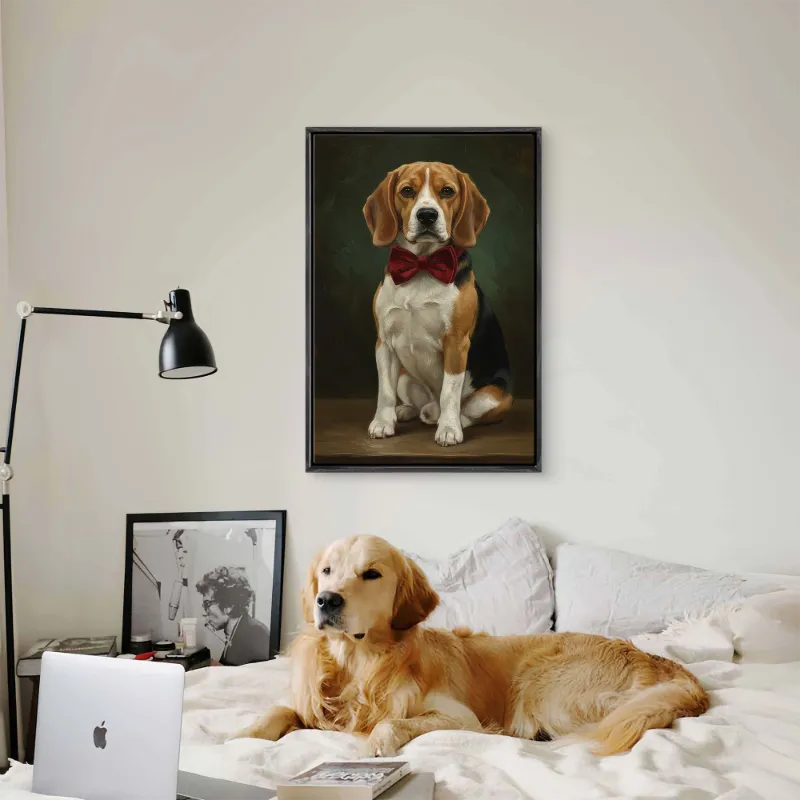 Custom Pet Dog Oil Painting Portrait in 2:3 Floating Frame, Personalized Vertical Wall Art from Photo, Large Framed Oil Painting Canvas, Modern Home Decor