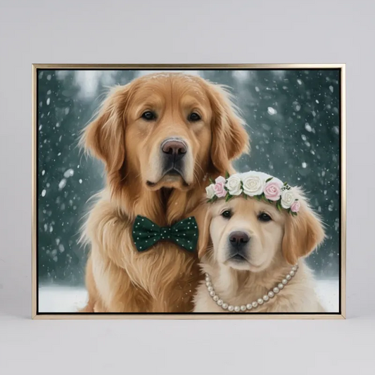 Personalized 5:4 Pet Oil Painting Portrait, Custom Dog & Cat Memorial Gift, Luxury Floating Frame Canvas Art, Bespoke Hand-Painted Style Pet Wall Decor