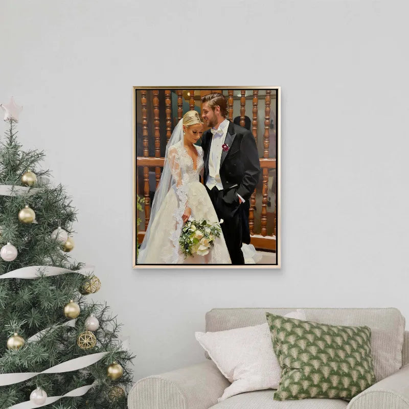 Custom Portrait from Photo - Morden Frame Wall Art - Personalized Oil, Watercolor & Sketch Style Painting - 4:5 Modern Vertical Picture Frame Decor