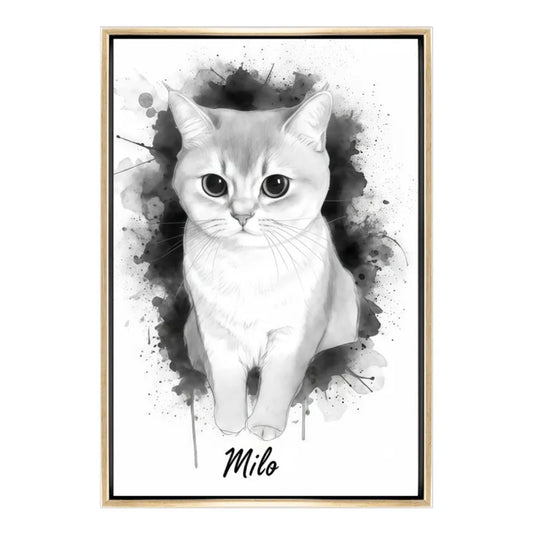 Custom Pet Cat Oil Painting Portrait in 2:3 Floating Frame, Personalized Vertical Wall Art from Photo, Large Framed Oil Painting Canvas, Modern Home Decor