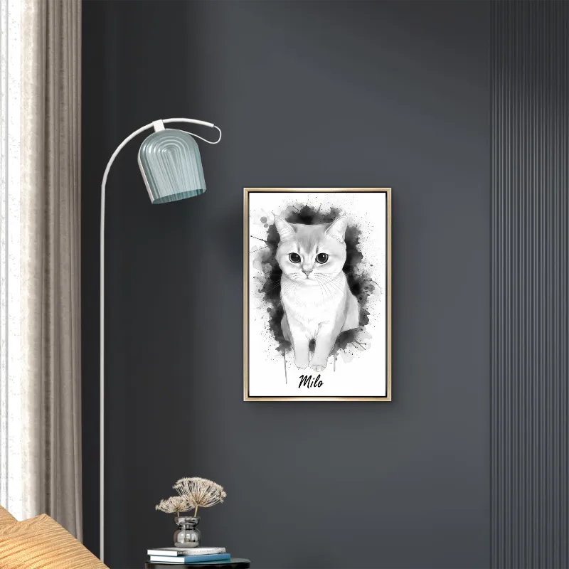 Custom Pet Cat Oil Painting Portrait in 2:3 Floating Frame, Personalized Vertical Wall Art from Photo, Large Framed Oil Painting Canvas, Modern Home Decor
