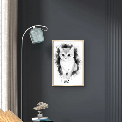 Custom Pet Cat Oil Painting Portrait in 2:3 Floating Frame, Personalized Vertical Wall Art from Photo, Large Framed Oil Painting Canvas, Modern Home Decor