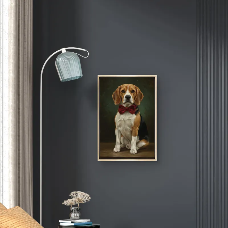 Custom Pet Dog Oil Painting Portrait in 2:3 Floating Frame, Personalized Vertical Wall Art from Photo, Large Framed Oil Painting Canvas, Modern Home Decor