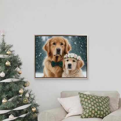 Personalized 5:4 Pet Oil Painting Portrait, Custom Dog & Cat Memorial Gift, Luxury Floating Frame Canvas Art, Bespoke Hand-Painted Style Pet Wall Decor