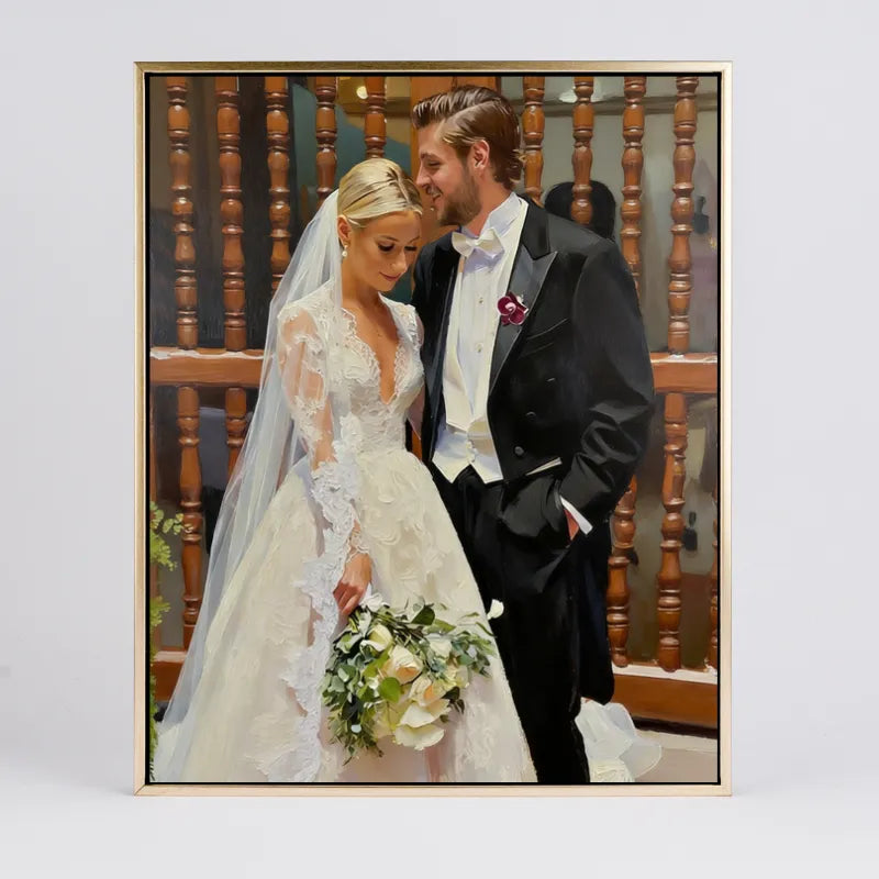 Custom Portrait from Photo - Morden Frame Wall Art - Personalized Oil, Watercolor & Sketch Style Painting - 4:5 Modern Vertical Picture Frame Decor