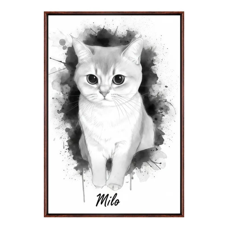 Custom Pet Cat Oil Painting Portrait in 2:3 Floating Frame, Personalized Vertical Wall Art from Photo, Large Framed Oil Painting Canvas, Modern Home Decor