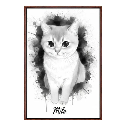 Custom Pet Cat Oil Painting Portrait in 2:3 Floating Frame, Personalized Vertical Wall Art from Photo, Large Framed Oil Painting Canvas, Modern Home Decor