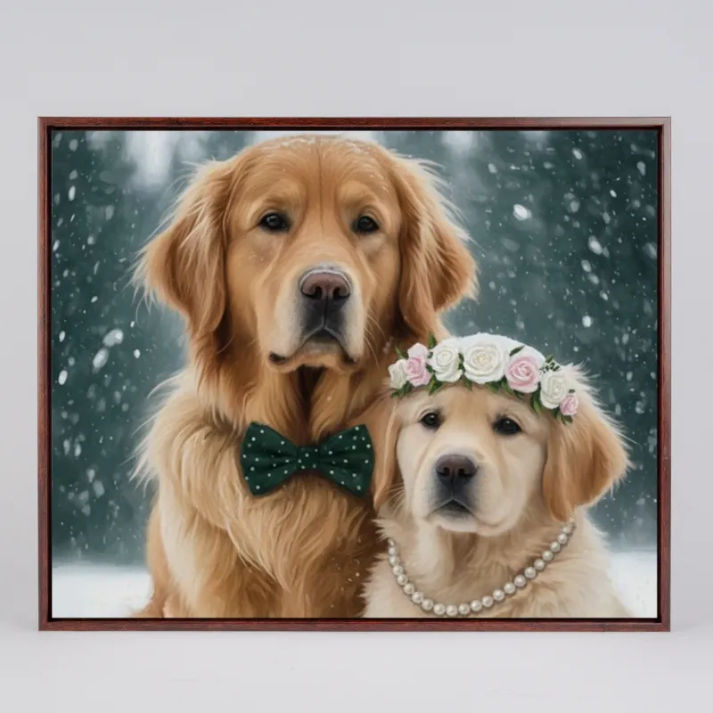 Personalized 5:4 Pet Oil Painting Portrait, Custom Dog & Cat Memorial Gift, Luxury Floating Frame Canvas Art, Bespoke Hand-Painted Style Pet Wall Decor