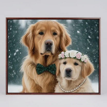 Personalized 5:4 Pet Oil Painting Portrait, Custom Dog & Cat Memorial Gift, Luxury Floating Frame Canvas Art, Bespoke Hand-Painted Style Pet Wall Decor