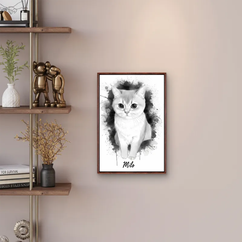 Custom Pet Cat Oil Painting Portrait in 2:3 Floating Frame, Personalized Vertical Wall Art from Photo, Large Framed Oil Painting Canvas, Modern Home Decor