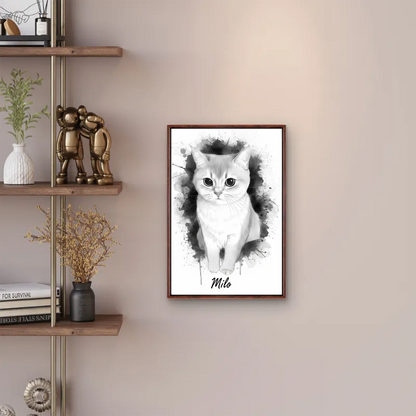Custom Pet Cat Oil Painting Portrait in 2:3 Floating Frame, Personalized Vertical Wall Art from Photo, Large Framed Oil Painting Canvas, Modern Home Decor
