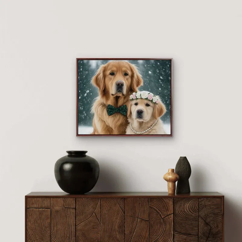 Personalized 5:4 Pet Oil Painting Portrait, Custom Dog & Cat Memorial Gift, Luxury Floating Frame Canvas Art, Bespoke Hand-Painted Style Pet Wall Decor