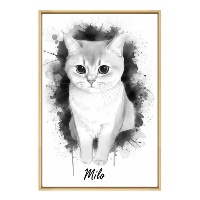 Custom Pet Cat Oil Painting Portrait in 2:3 Floating Frame, Personalized Vertical Wall Art from Photo, Large Framed Oil Painting Canvas, Modern Home Decor