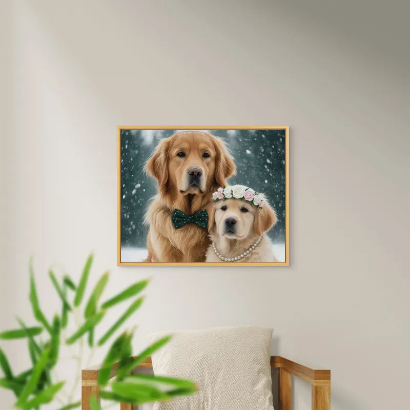 Personalized 5:4 Pet Oil Painting Portrait, Custom Dog & Cat Memorial Gift, Luxury Floating Frame Canvas Art, Bespoke Hand-Painted Style Pet Wall Decor